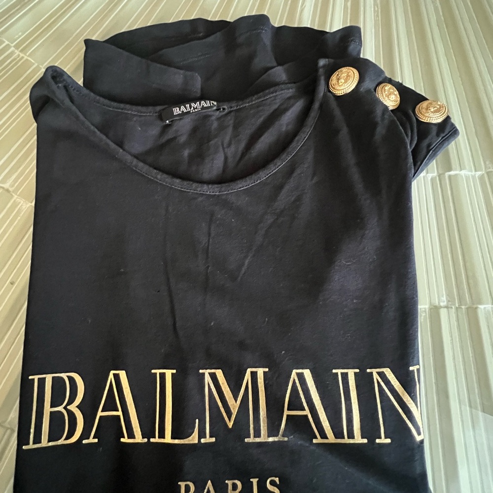 Balmain Black Tee with Gold Accents - Picture 7 of 8